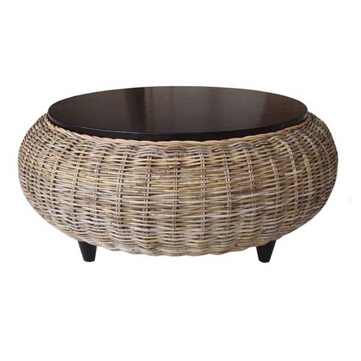 Rattan Ottoman with Hardwood Top