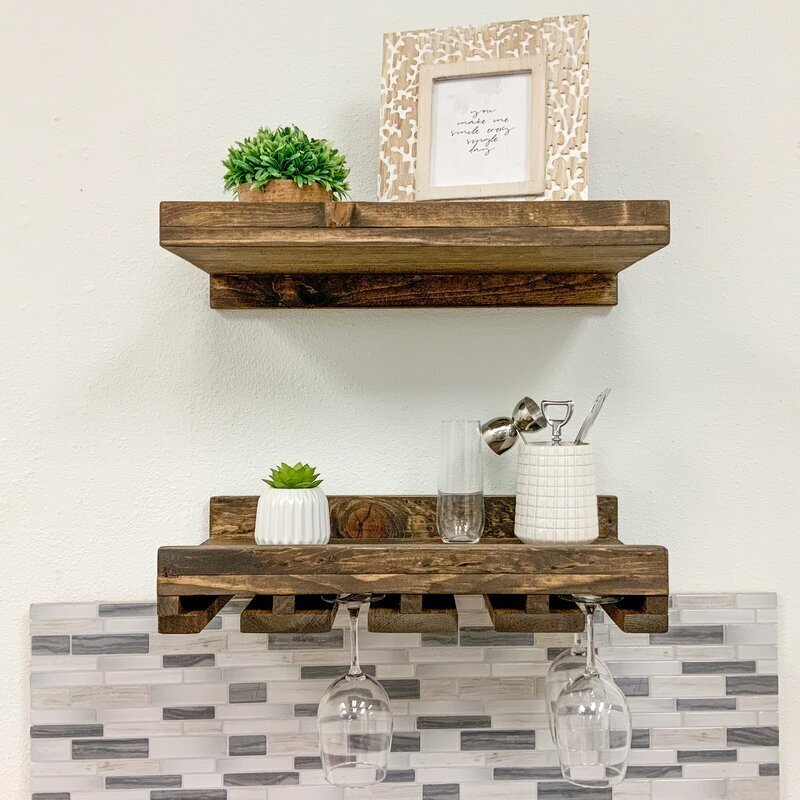 Reclaimed wood wine glass shelving 