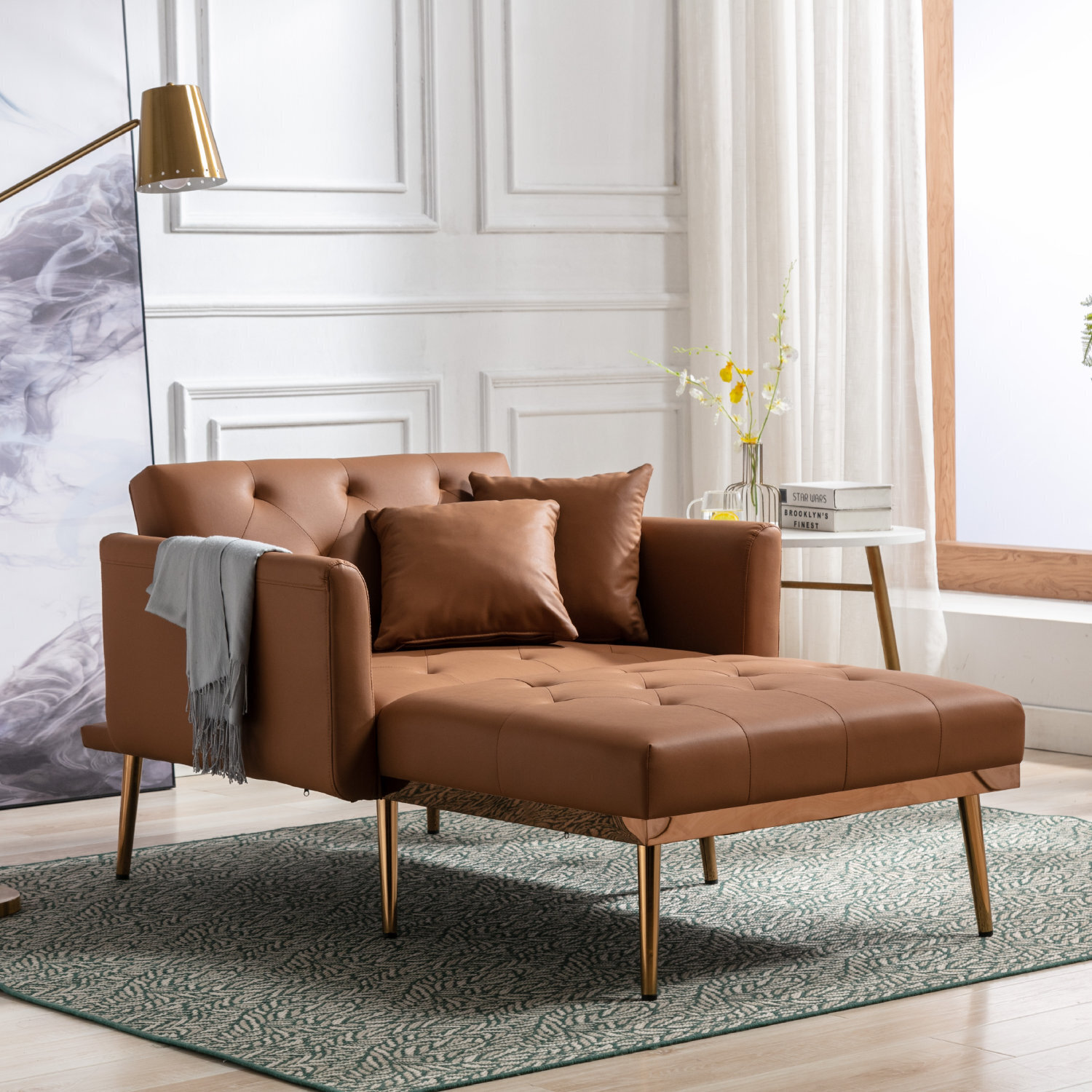 Reclining double chaise lounge leather