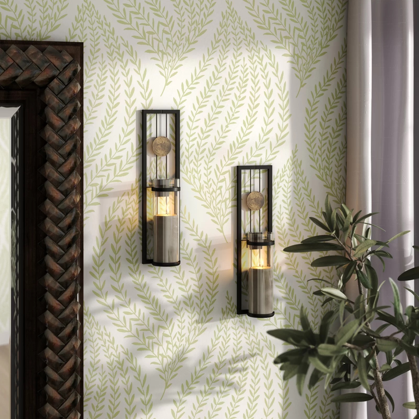 Rectangular metal wall candle holders