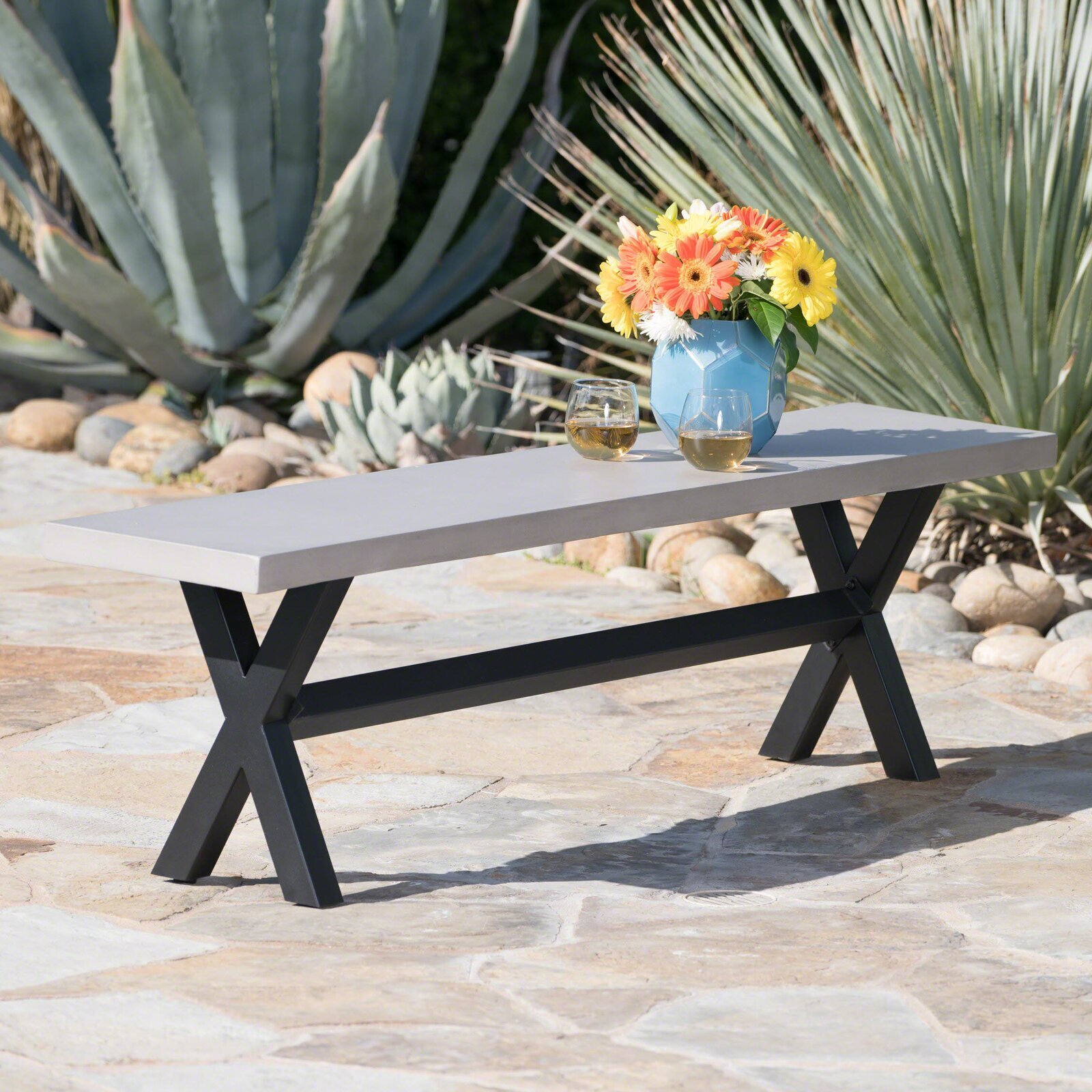 Rectangular Picnic Concrete Bench 