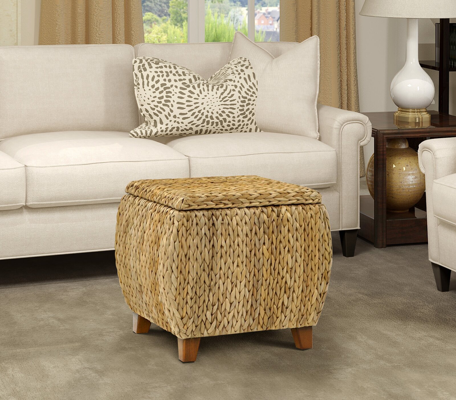 Rectangular Wicker Ottoman with Storage