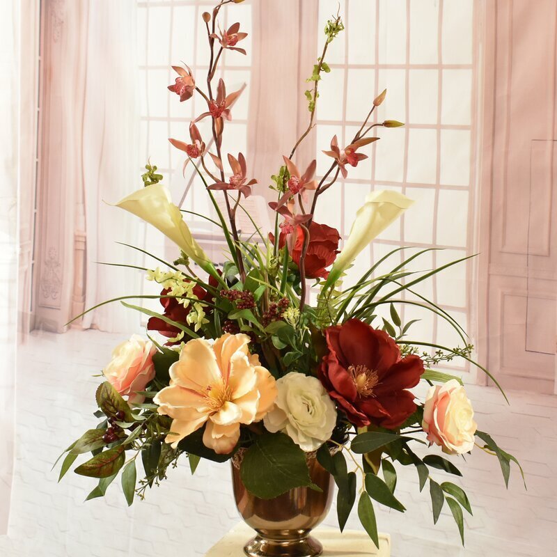 Red and Cream Large Silk Flower Arrangements for Wedding