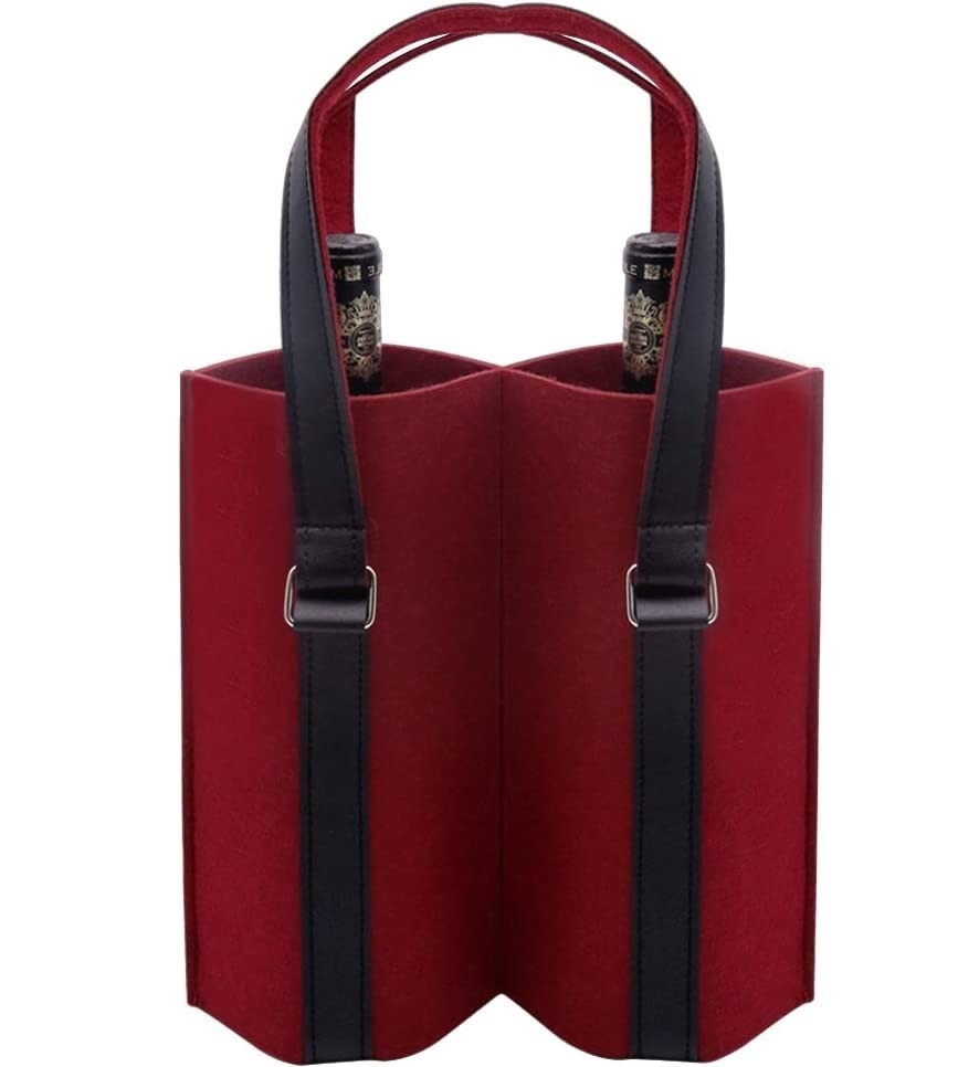 Red Felt Two Bottle Wine Case