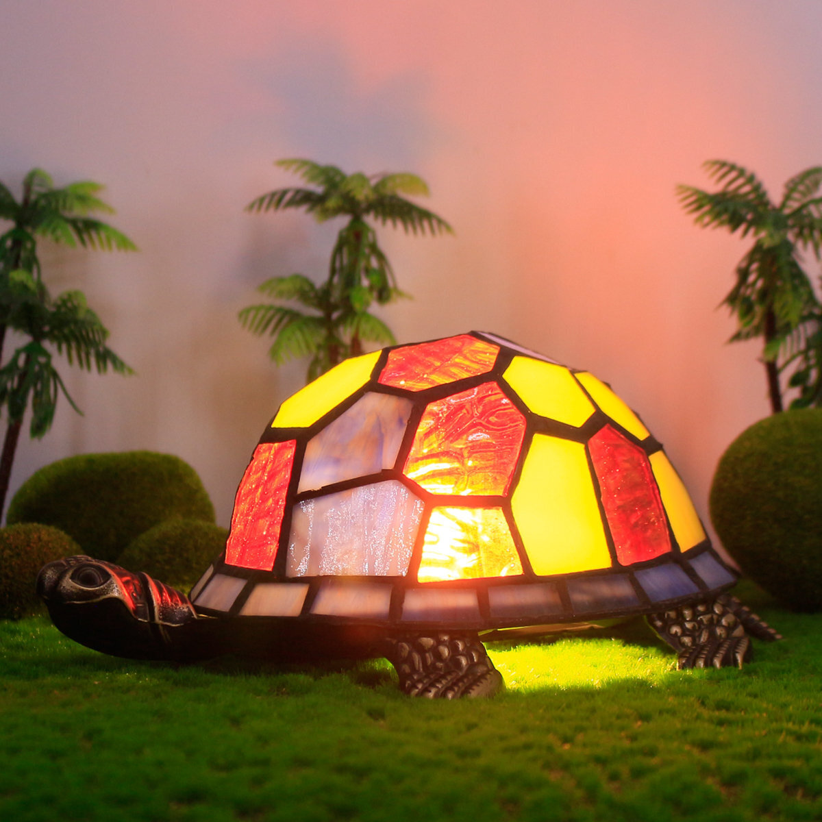 Red Tinted Turtle Stained Glass Lamp