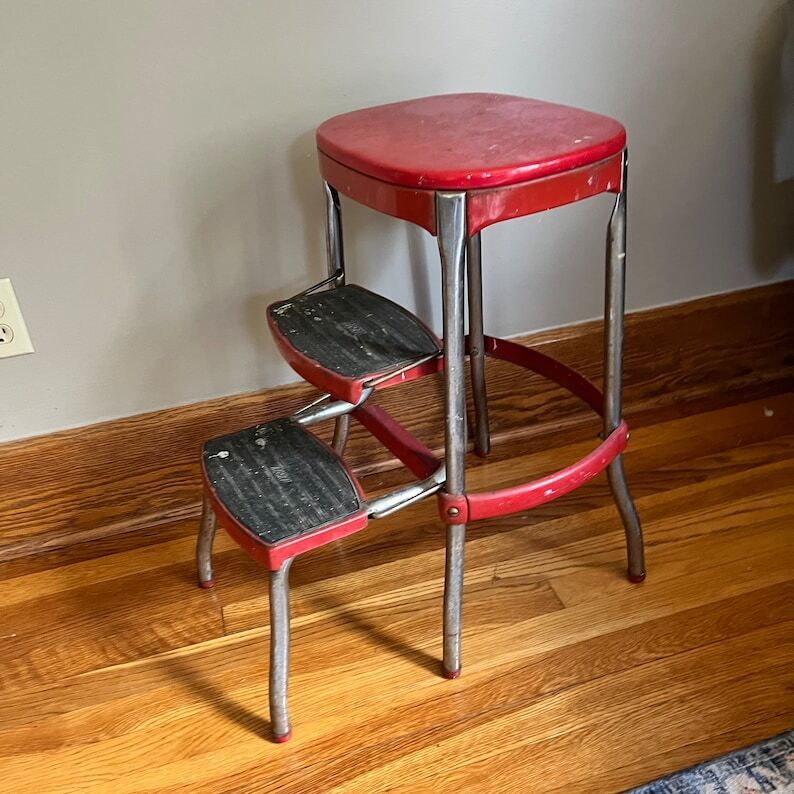 Red Vinyl Cosco Kitchen Stool