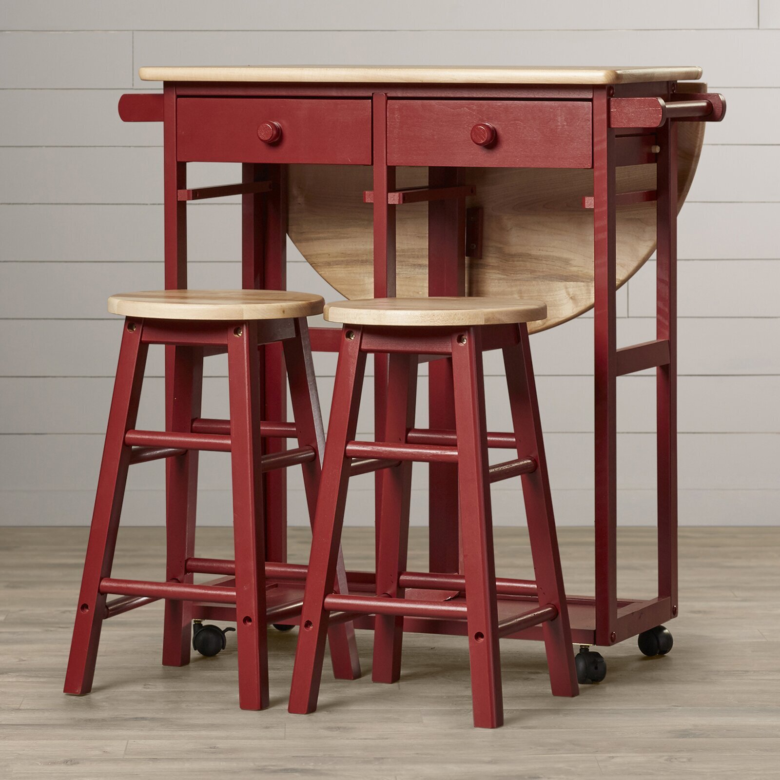 Red Wood Fold Away Breakfast Bar On Wheels