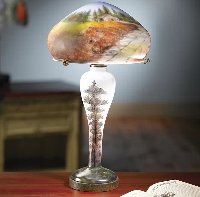 Reverse painted lamp shade