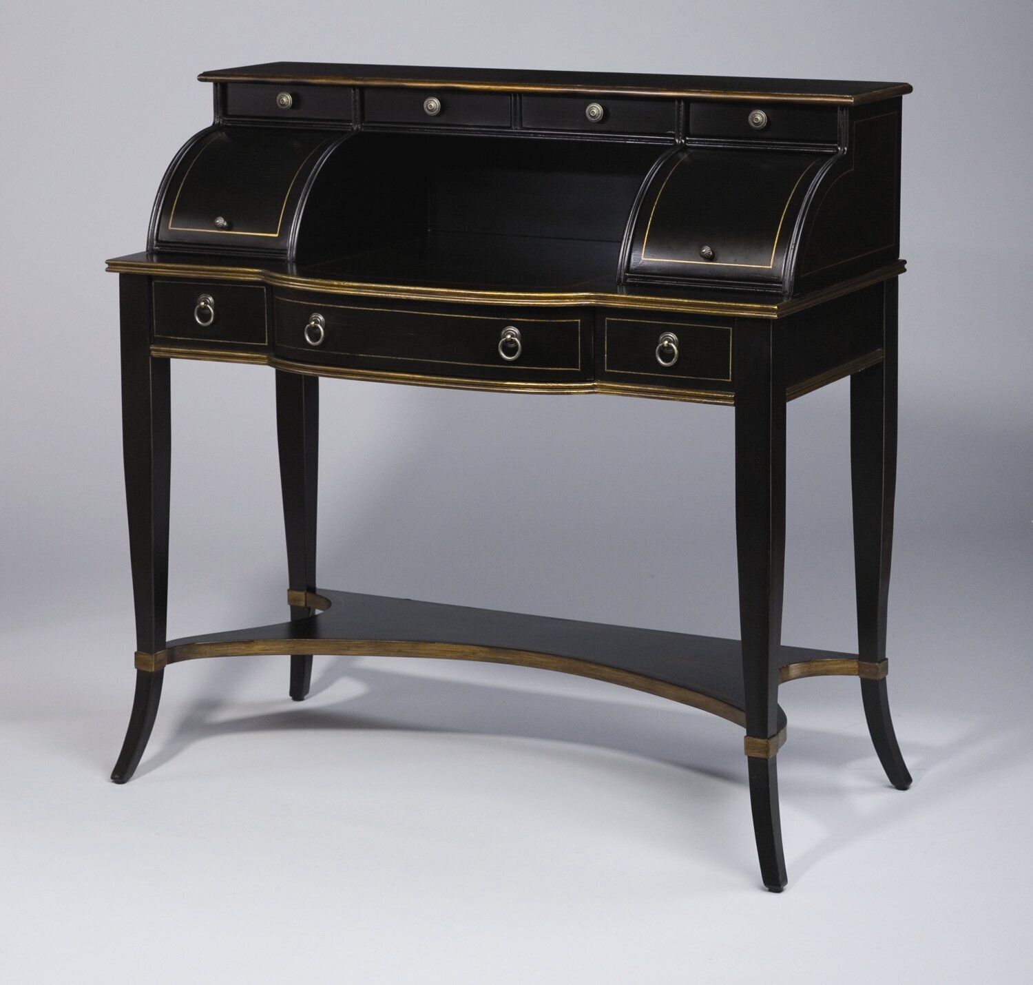 Rich Black Computer Roll Top Desk