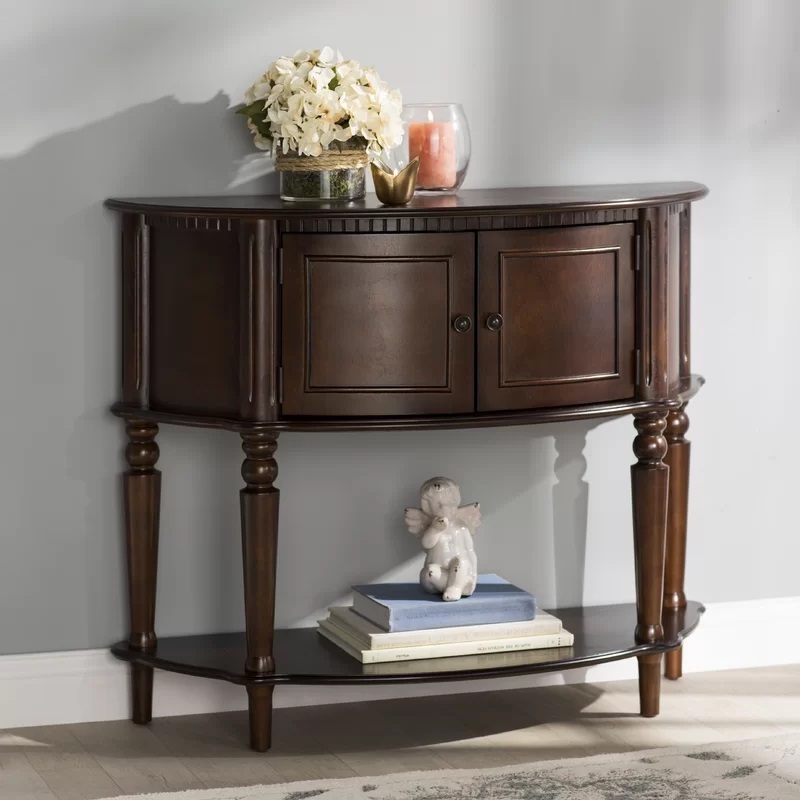 Rich Brown Half Round Table With Storage