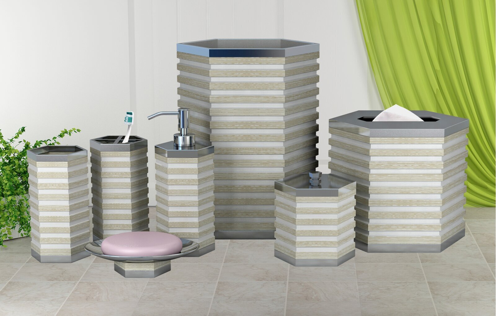 Ridged Wood Bathroom Accessories