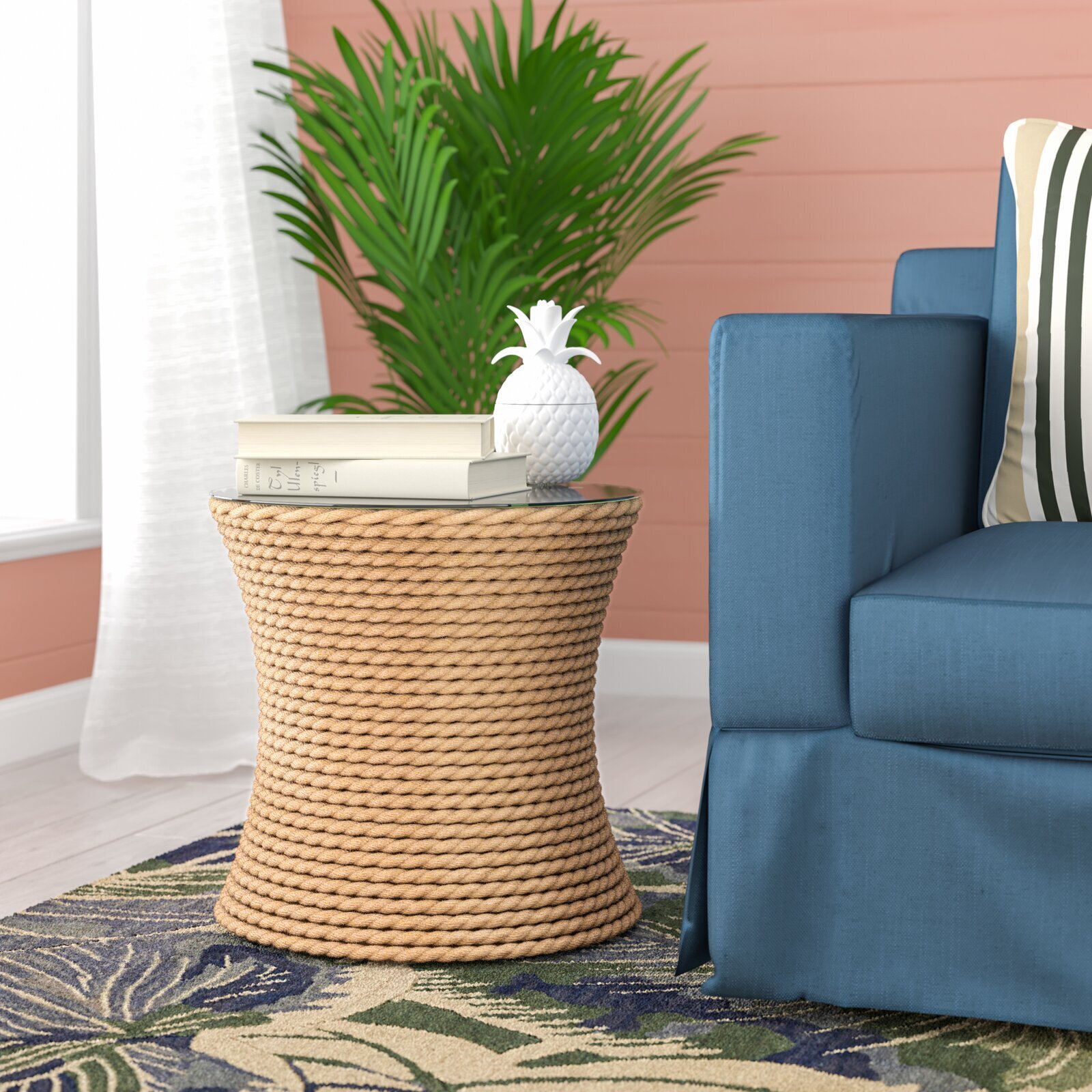 Rope wrapped drum end table