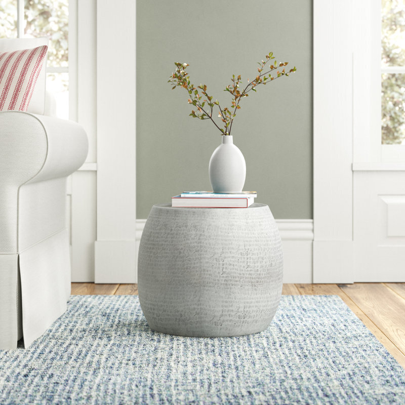 Round metal drum end table 