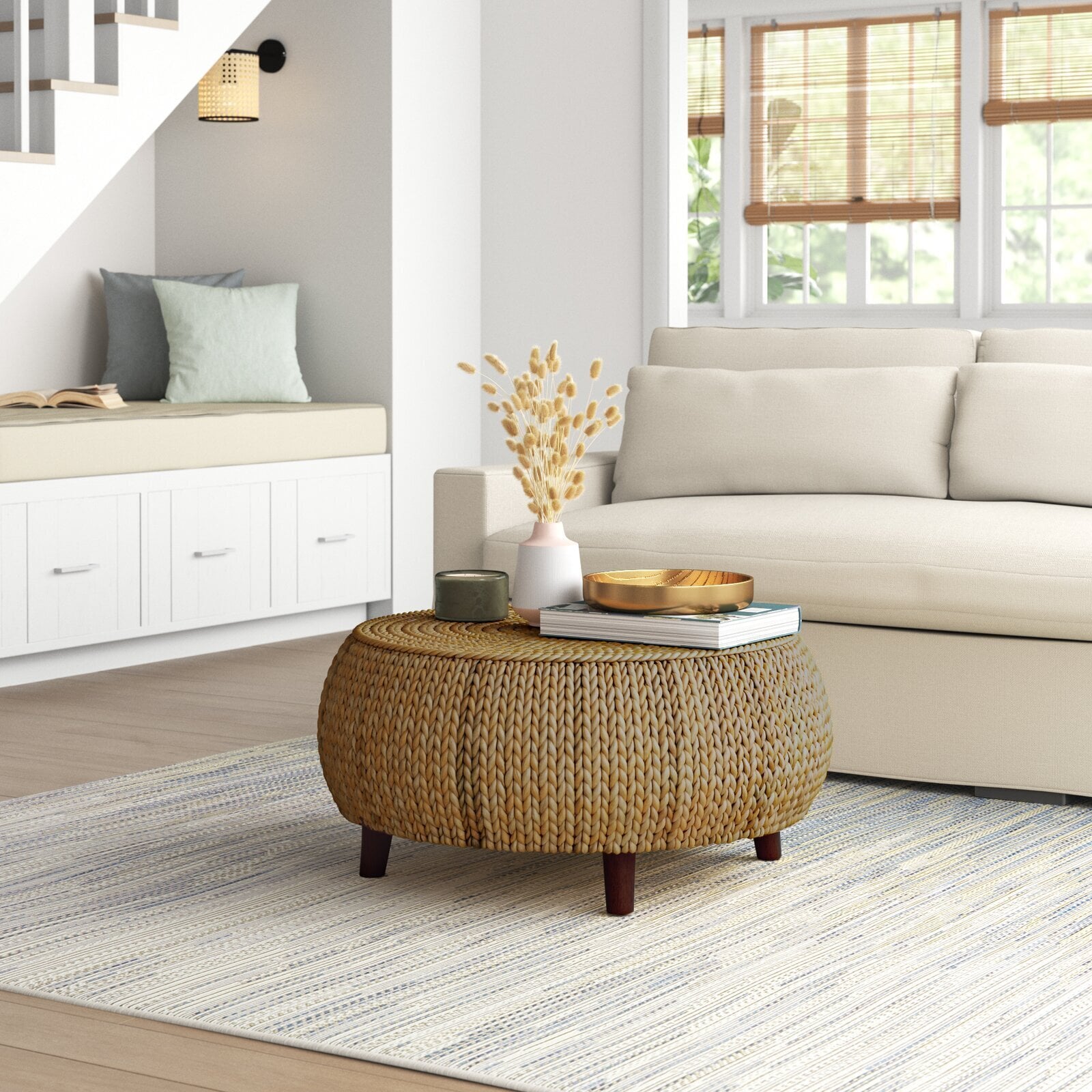 Round woven coffee table with legs