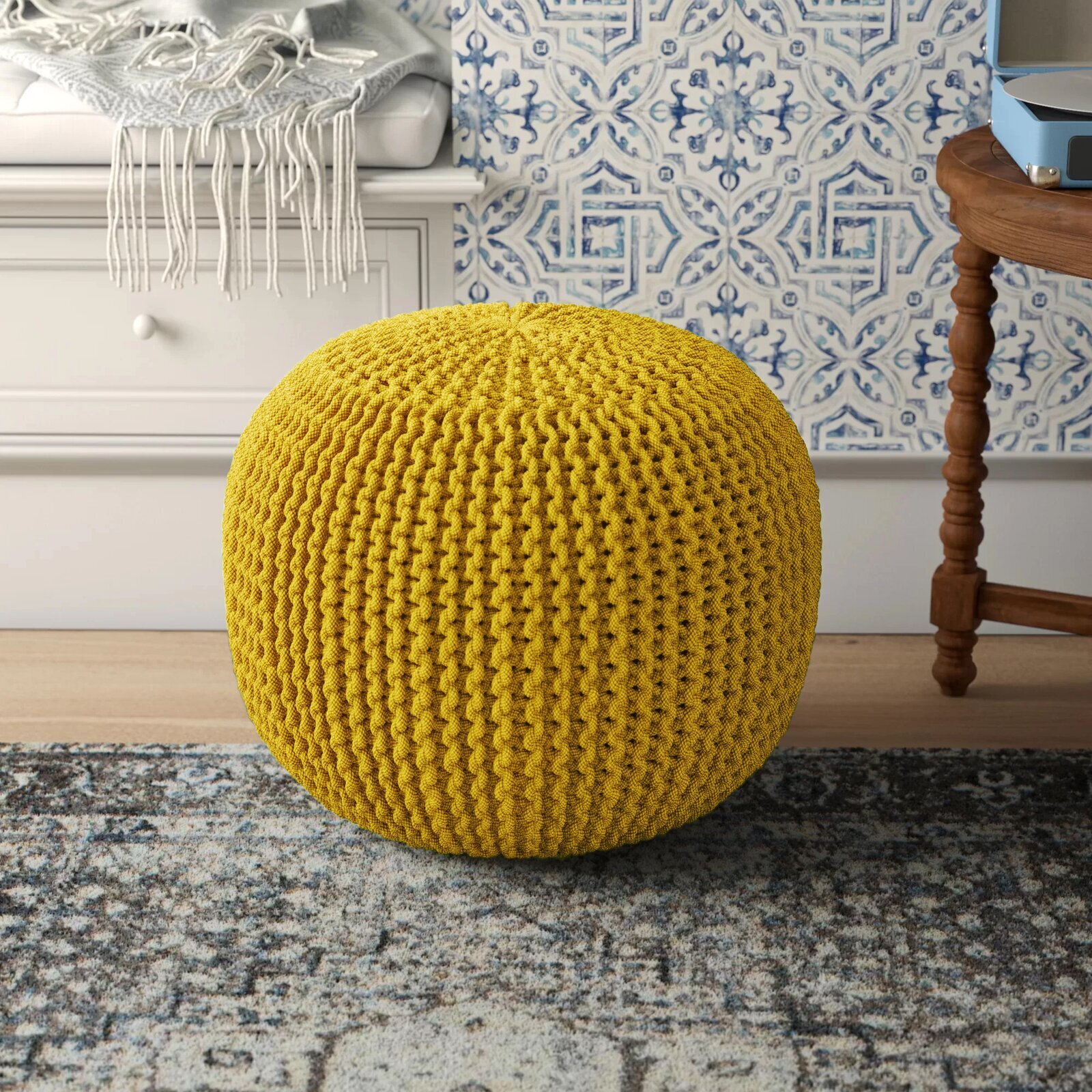 Round yellow ottoman