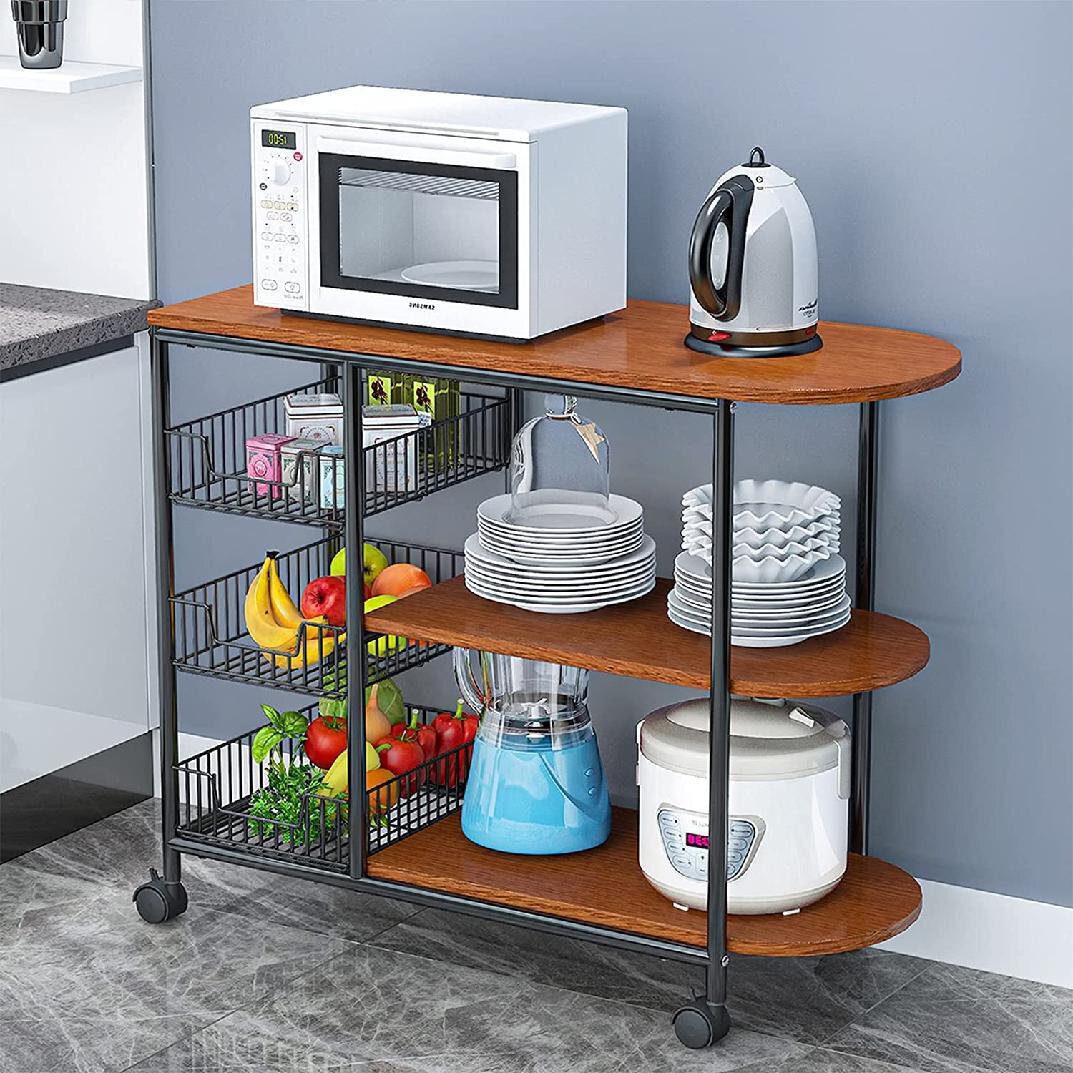 Rounded Wood Bakers Rack With Wheels