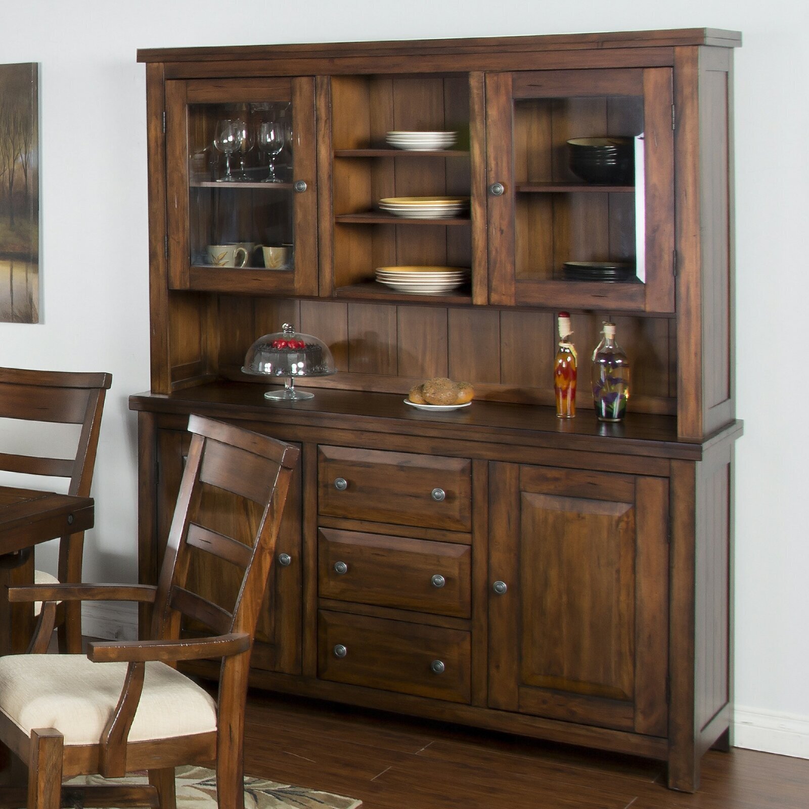 Rustic 66" Wide China Hutch Cabinet