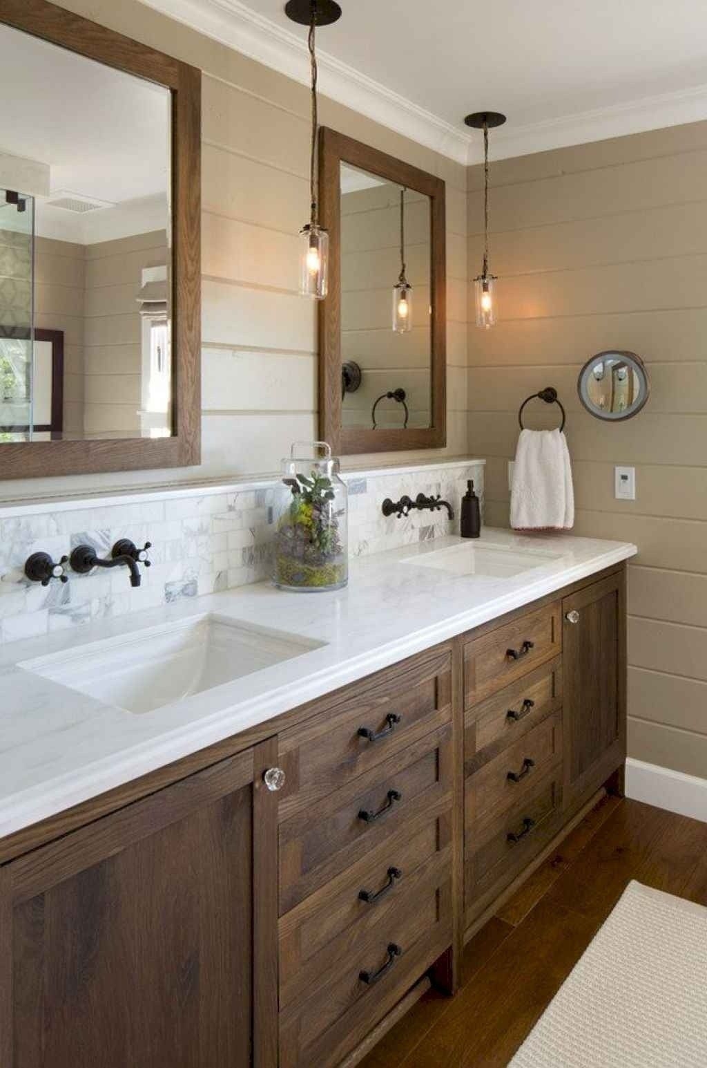 Rustic Bathroom With Small Hanging Lanterns