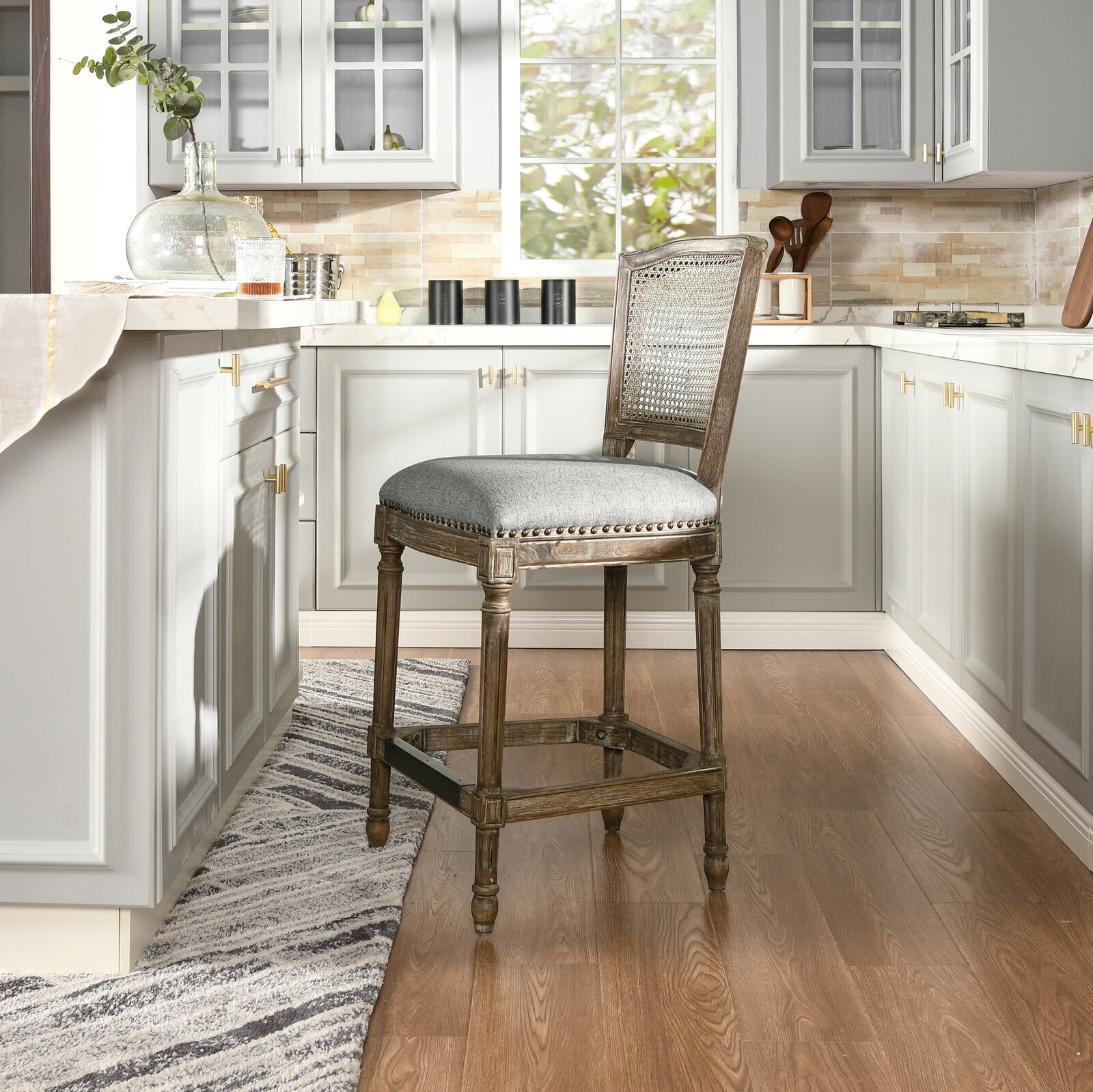 Rustic Cane Back Counter Stool