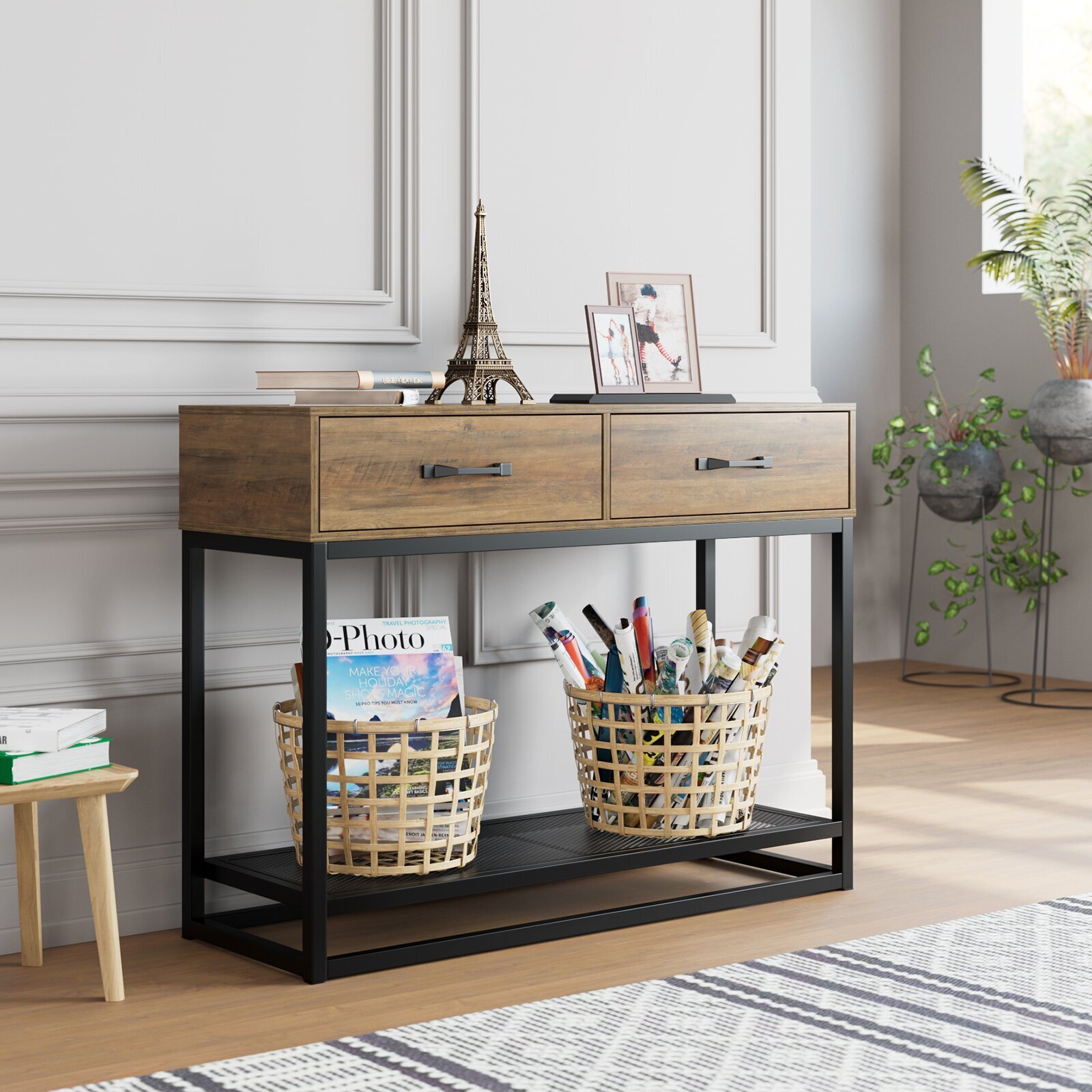 Rustic Console Table With Drawers  