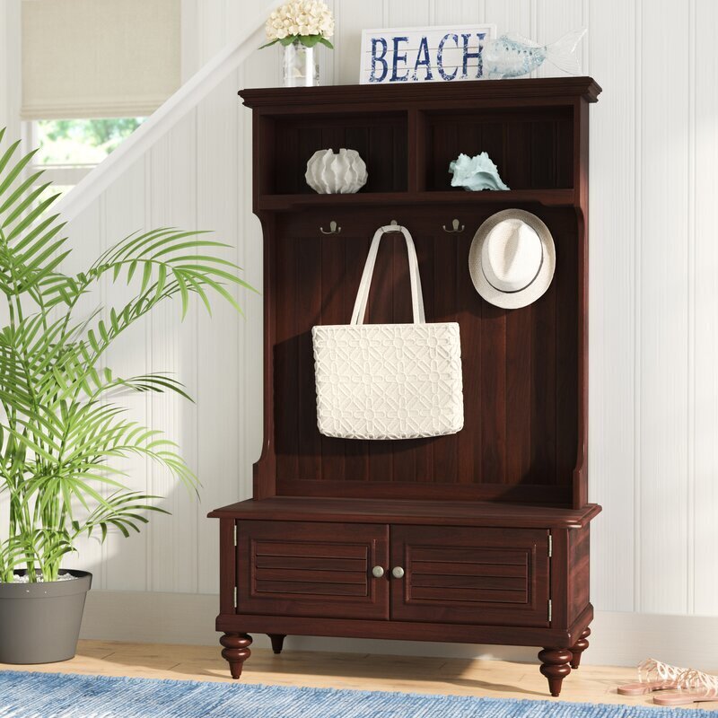Rustic Country Paneled Wood Hall Tree