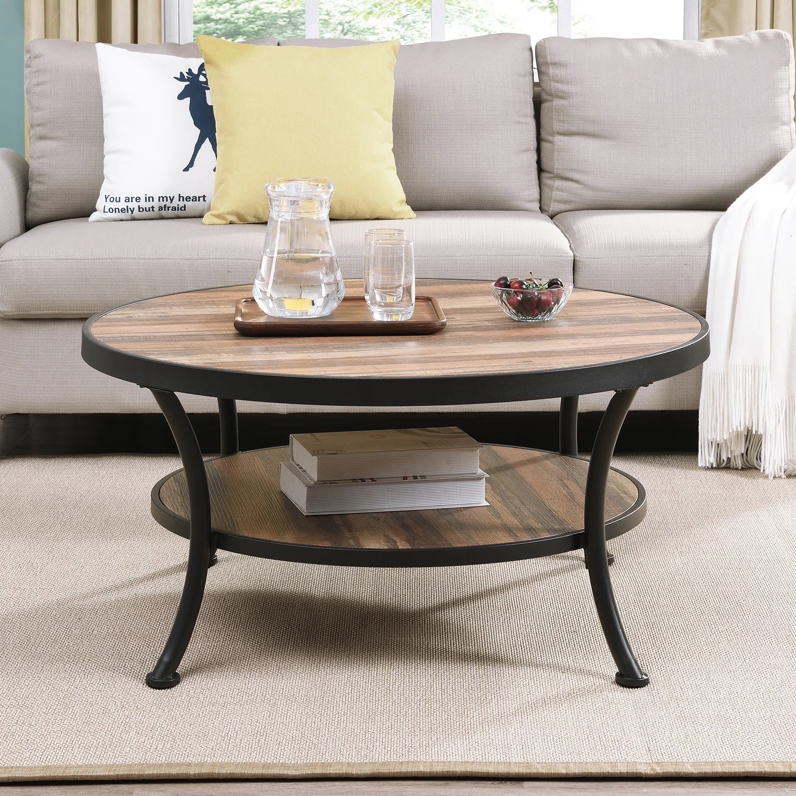 Rustic oval wood coffee table
