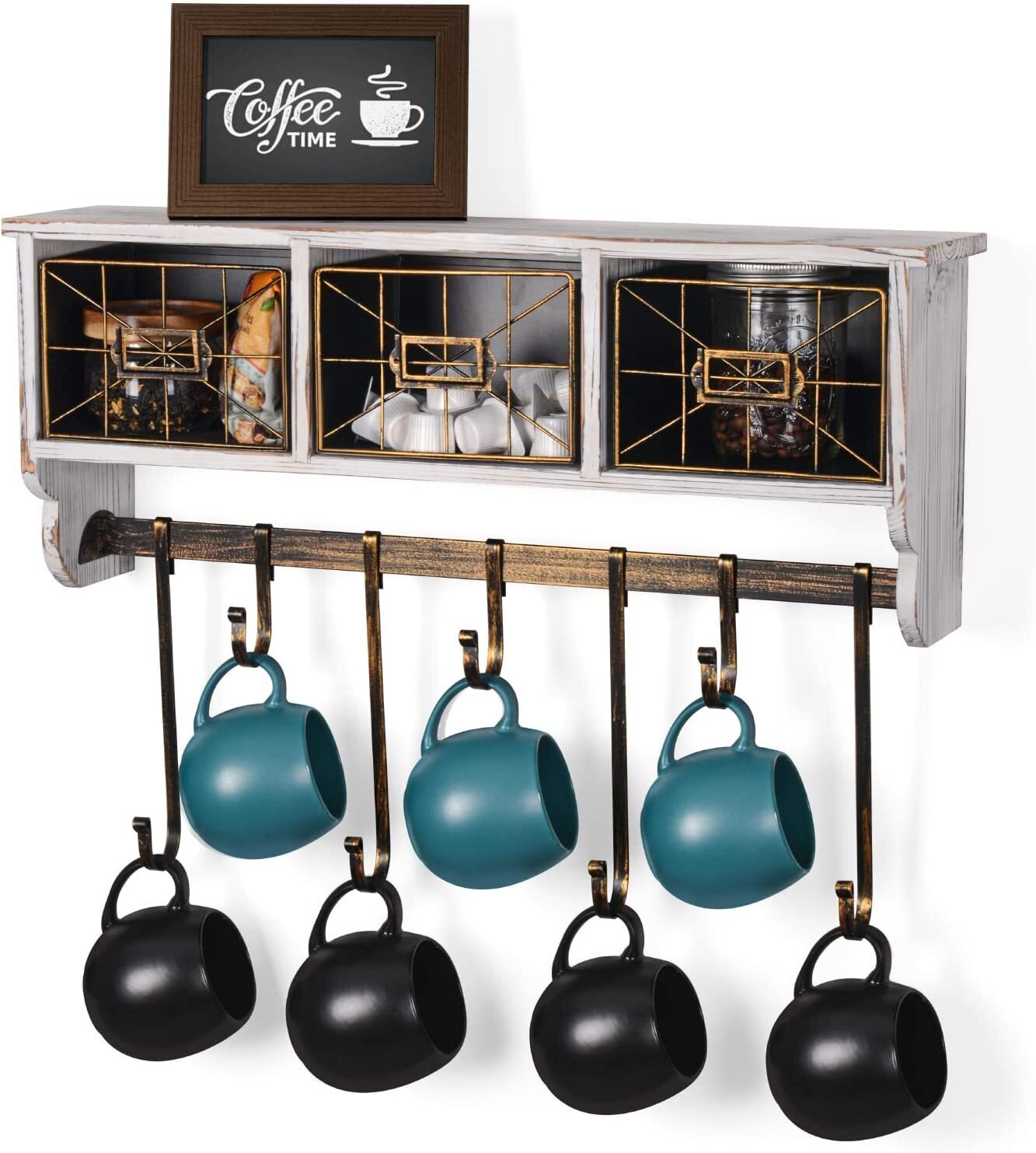 Rustic Wall Shelf with Baskets