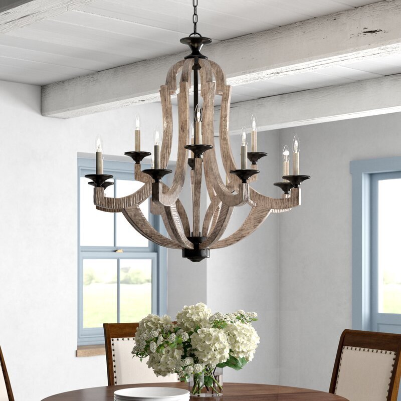 Rustic Wood 12 Light Chandelier