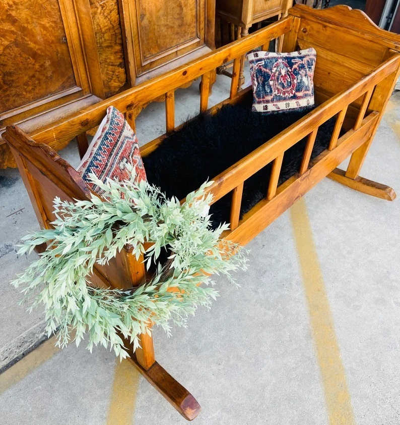 Rustic Wood Bassinet Rocking Cradle