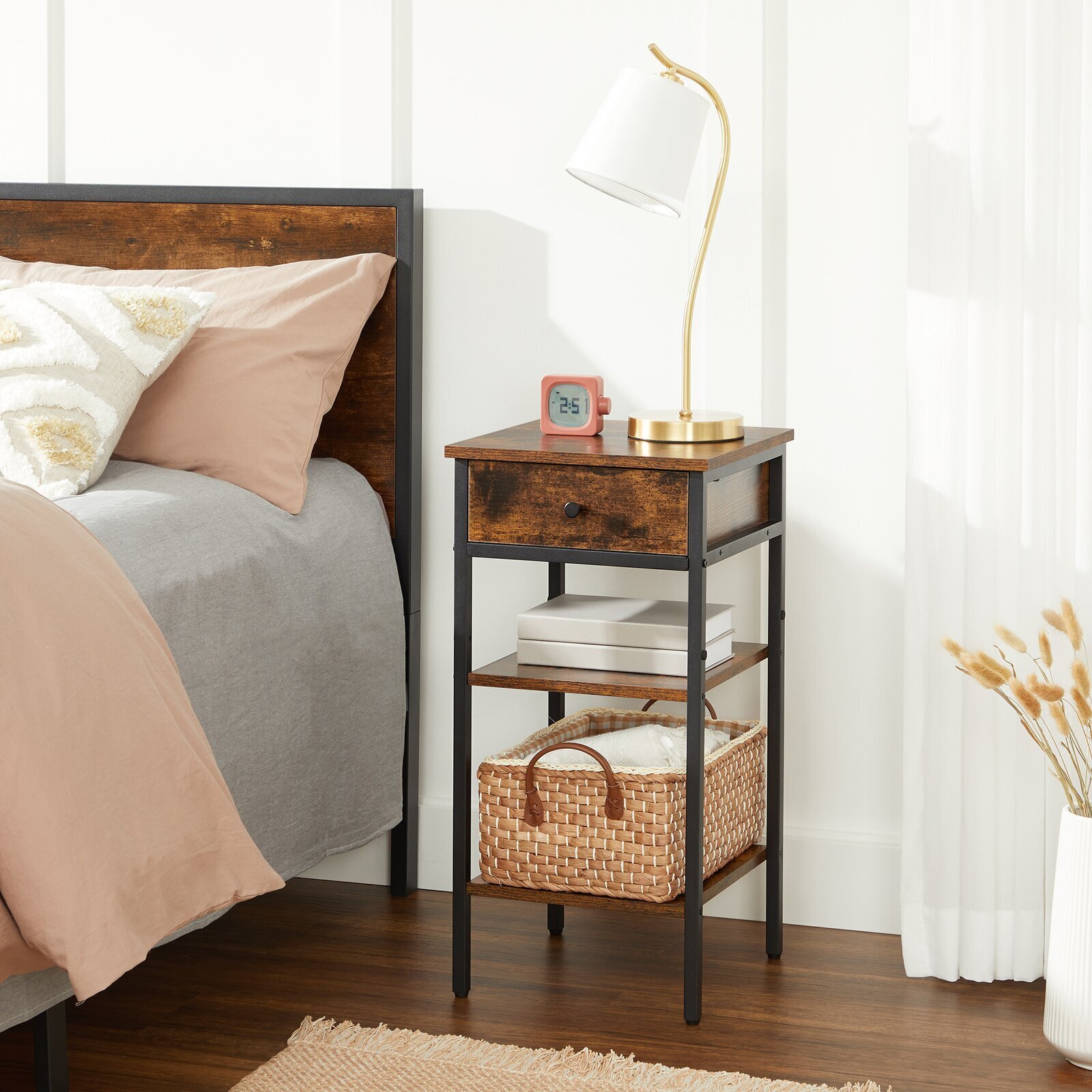 Rustic Wood Bookshelf Nightstand