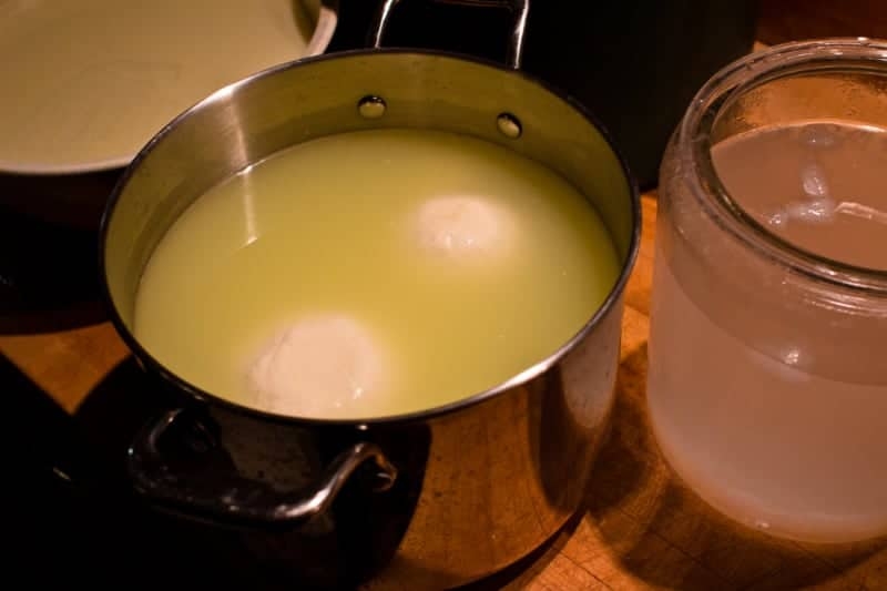 salting the curds through brine