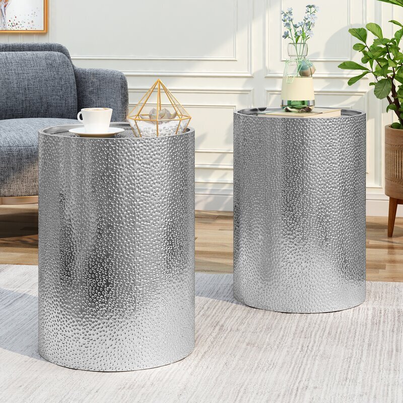 Set of 2 Metal Drum Tables