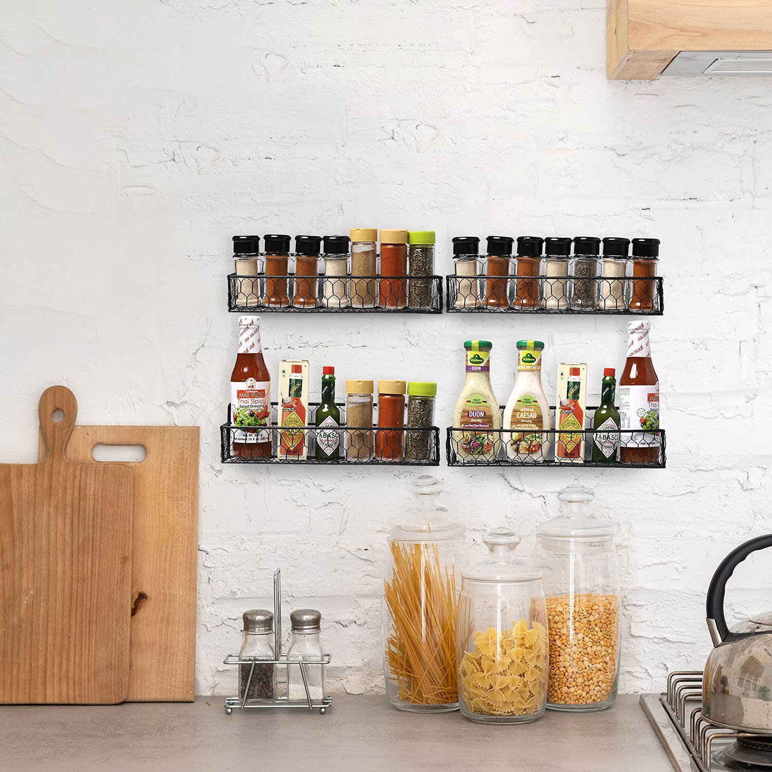 Set of 4 Narrow Spice Rack Wall Mount