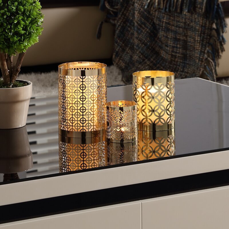 Set of Three Metal Hurricane Candle Holders