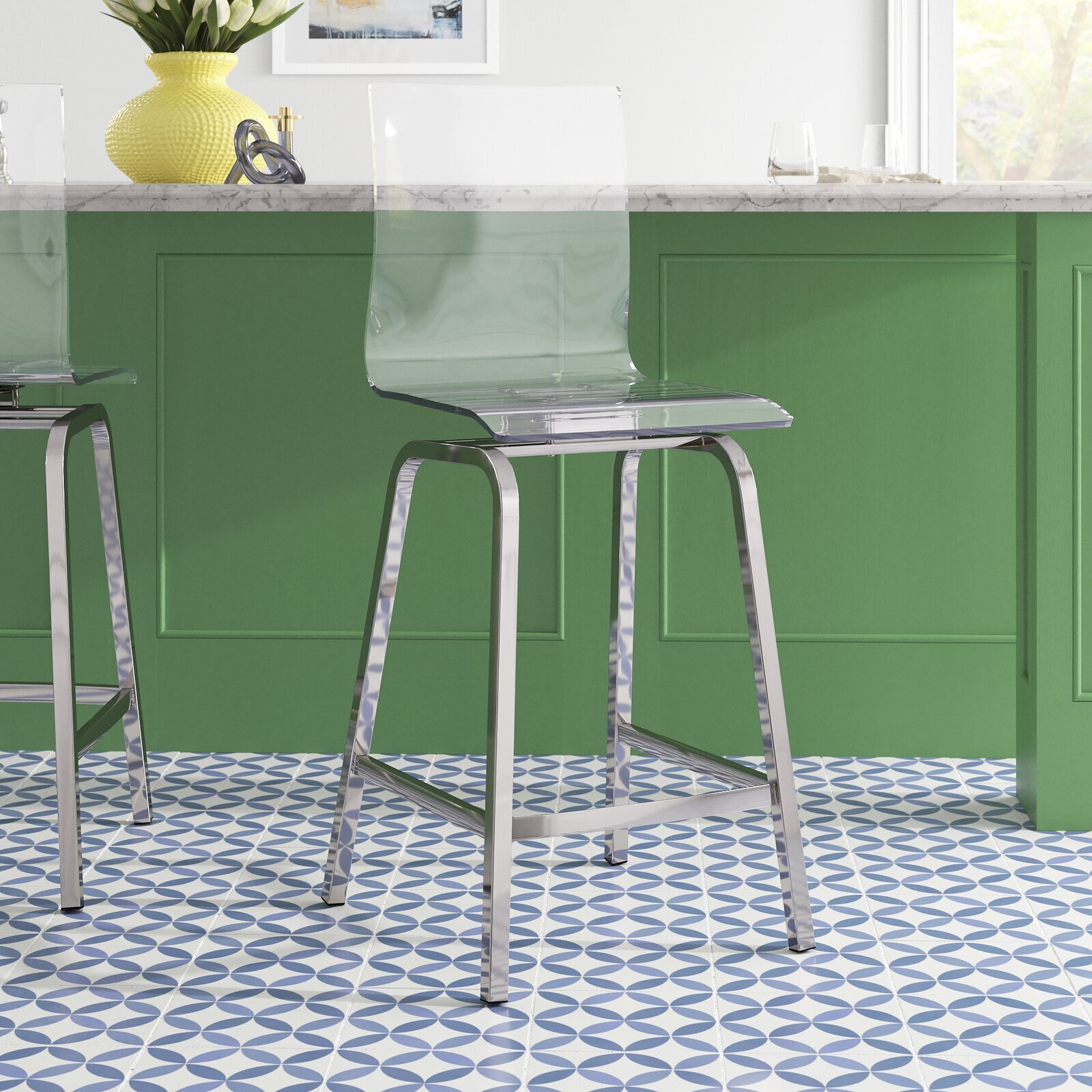 Set of Two Contemporary Style Ergonomic Bar Stool Chairs
