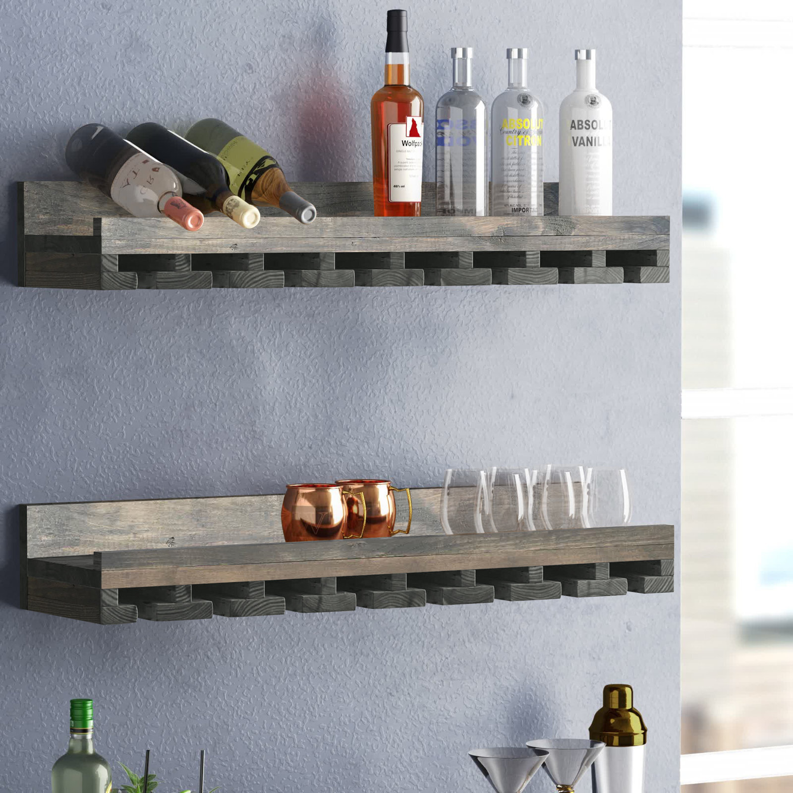 Set of Two Wall Mounted Wine Glass Holders