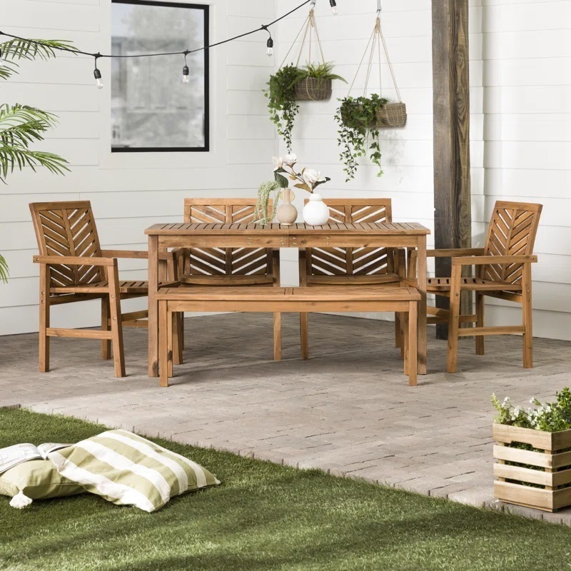 Seven piece cushionless outdoor furniture set