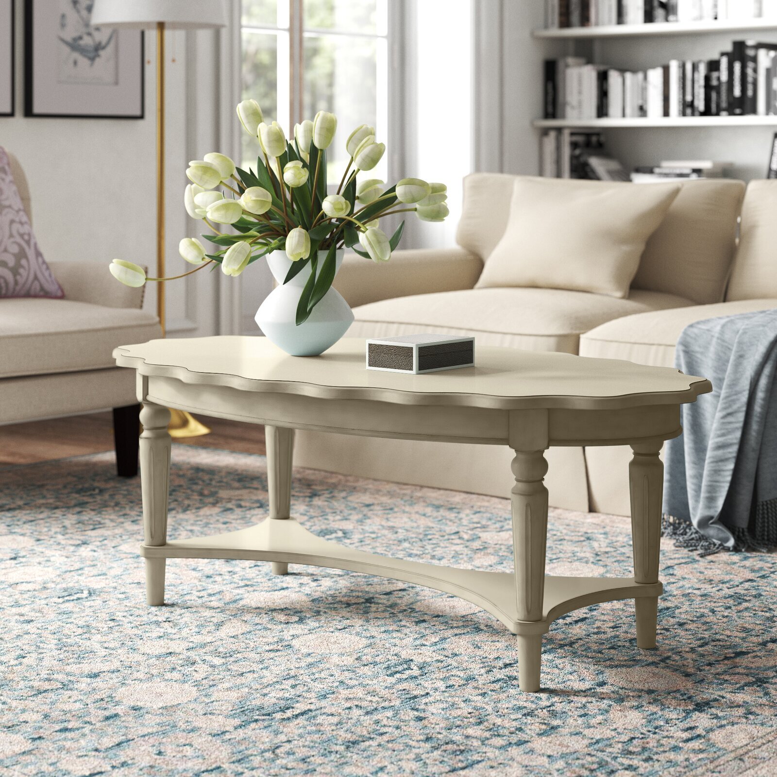 Shabby chic coffee table with a shelf