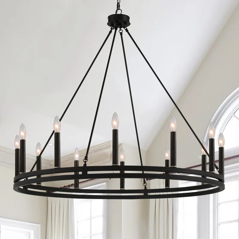 Shaker style wheel chandelier