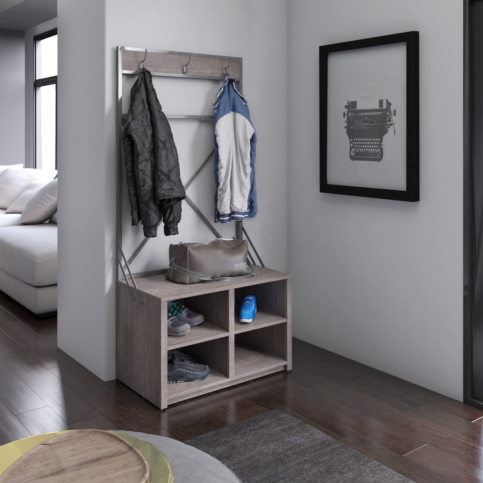 Simple and Stylish Oak Hall Tree with Storage Bench