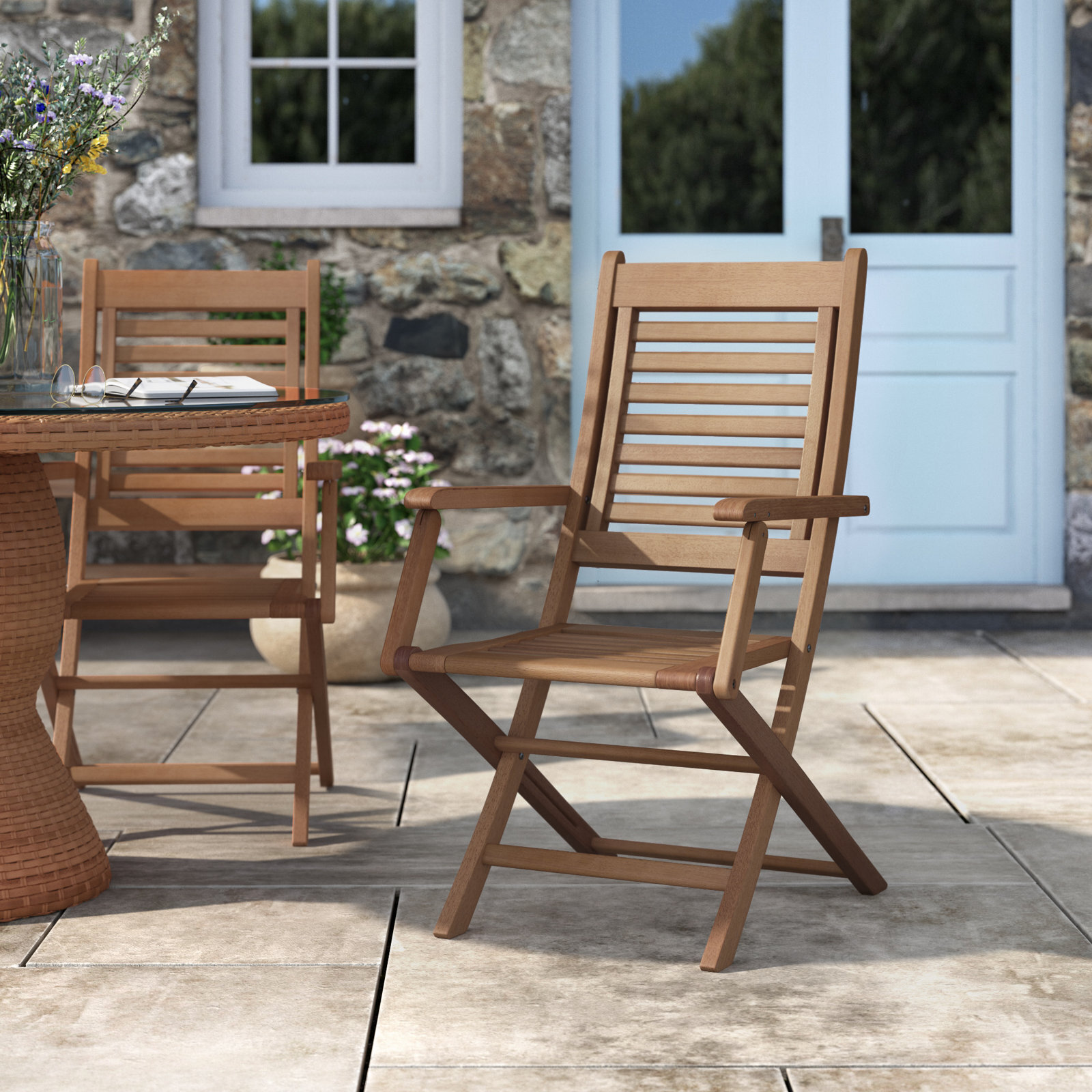 Outdoor Wood Folding Arm Chair
