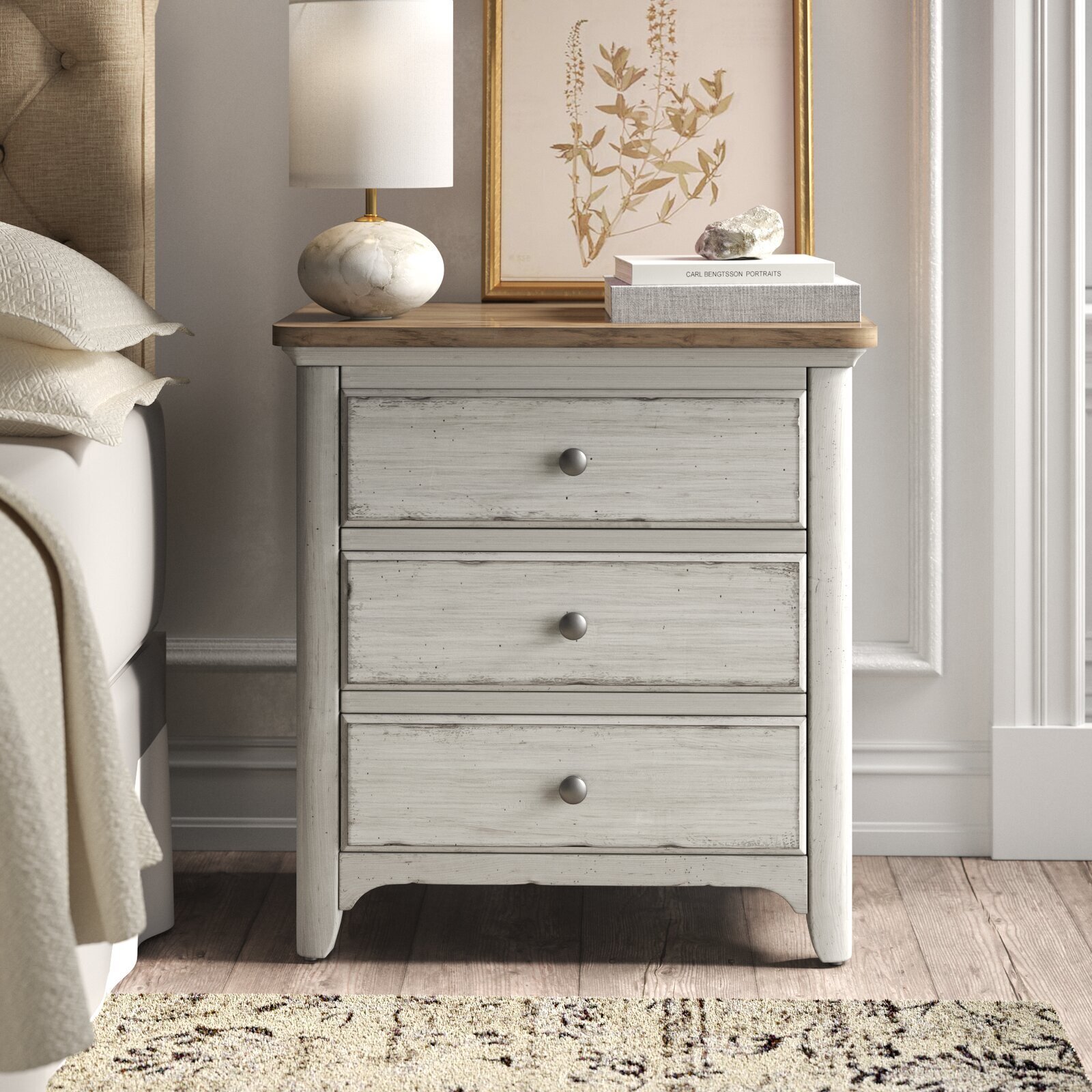 Single 3 Drawer Distressed Nightstand  