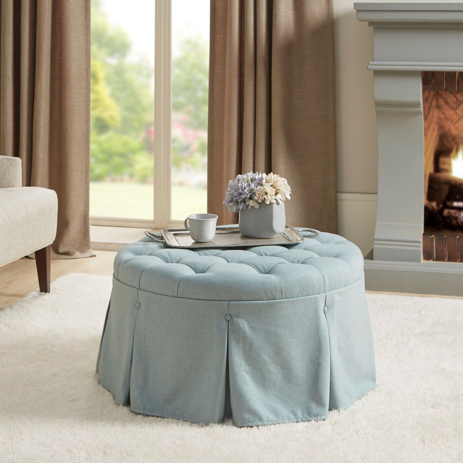 Skirted Round Upholstered Coffee Table 