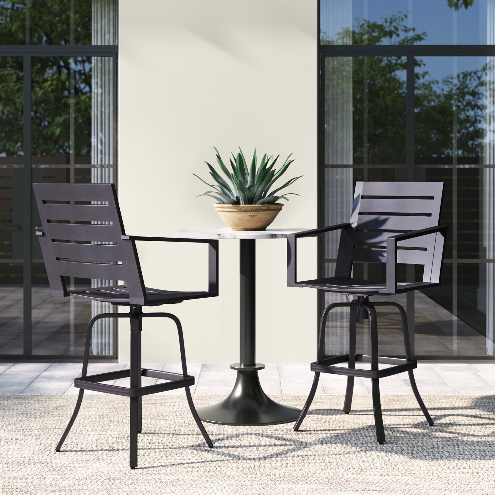 Sleek all metal outdoor bar stools with backs