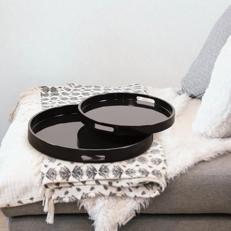 Sleek Round Wooden Tray Set