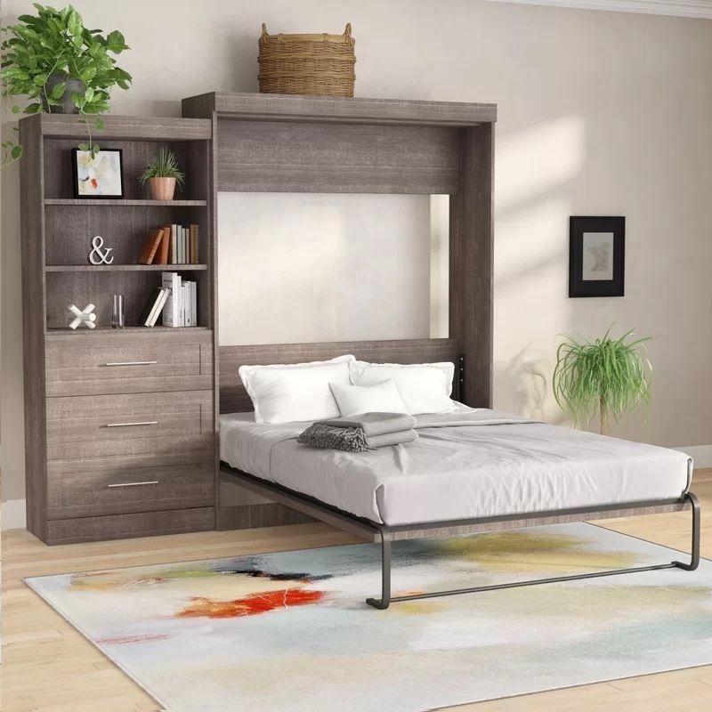 Slim Full Storage Bed with Bookshelf Headboard