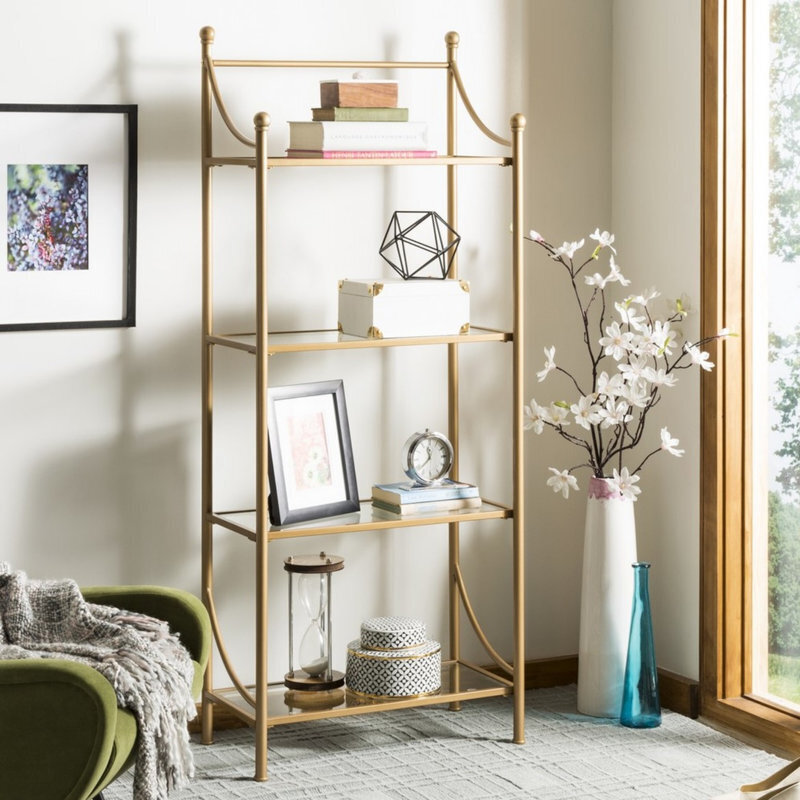 Sloping Gold Glass Etagere Bookshelf