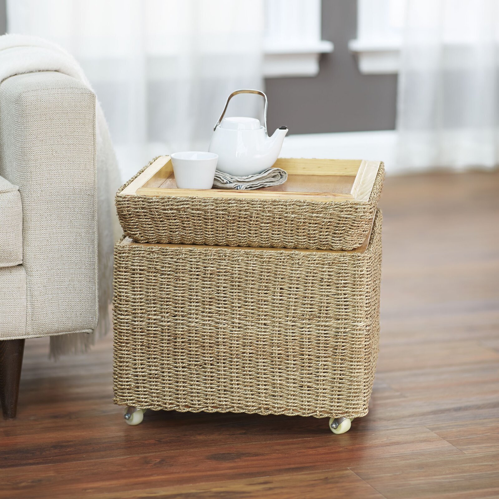 Small Coastal Storage Ottoman With Tray