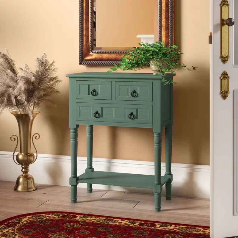 Small console table with storage in a colorful design