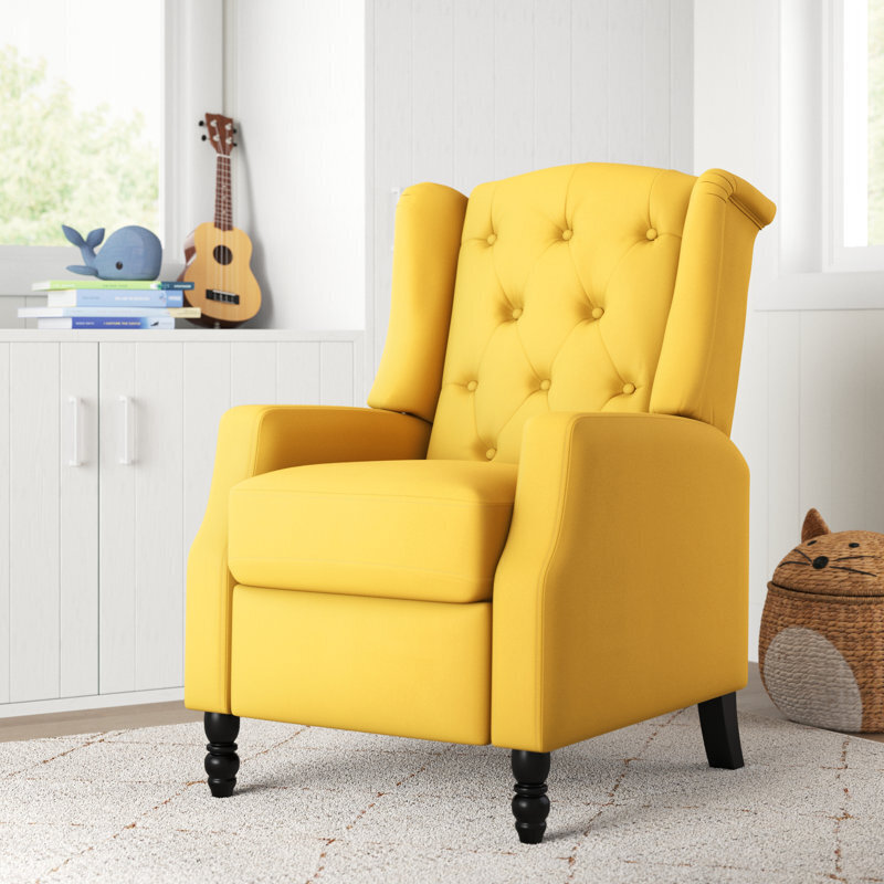 Small Roll Back Mid Century Fabric Recliner